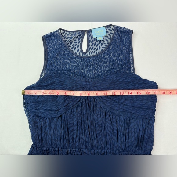 CeCe By Cynthia Steffe Pleated Lace Overlay Blue Dress Size 8 - Picture 7 of 9